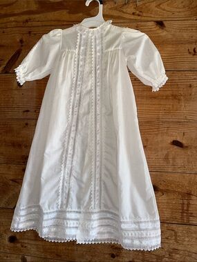Toddle Tyke White Cream Lace-Trimmed Kids Christening Dress Vintage